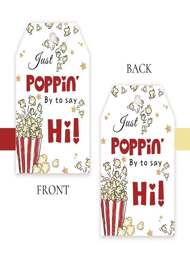 FORSHEEP 50pcs Just Popping by to Say Hi Tags, Popcorn Gift Tag with String for Birthday Party, Popping by Thank You Paper Tags for Gender Reveal Party Favors - Image 4